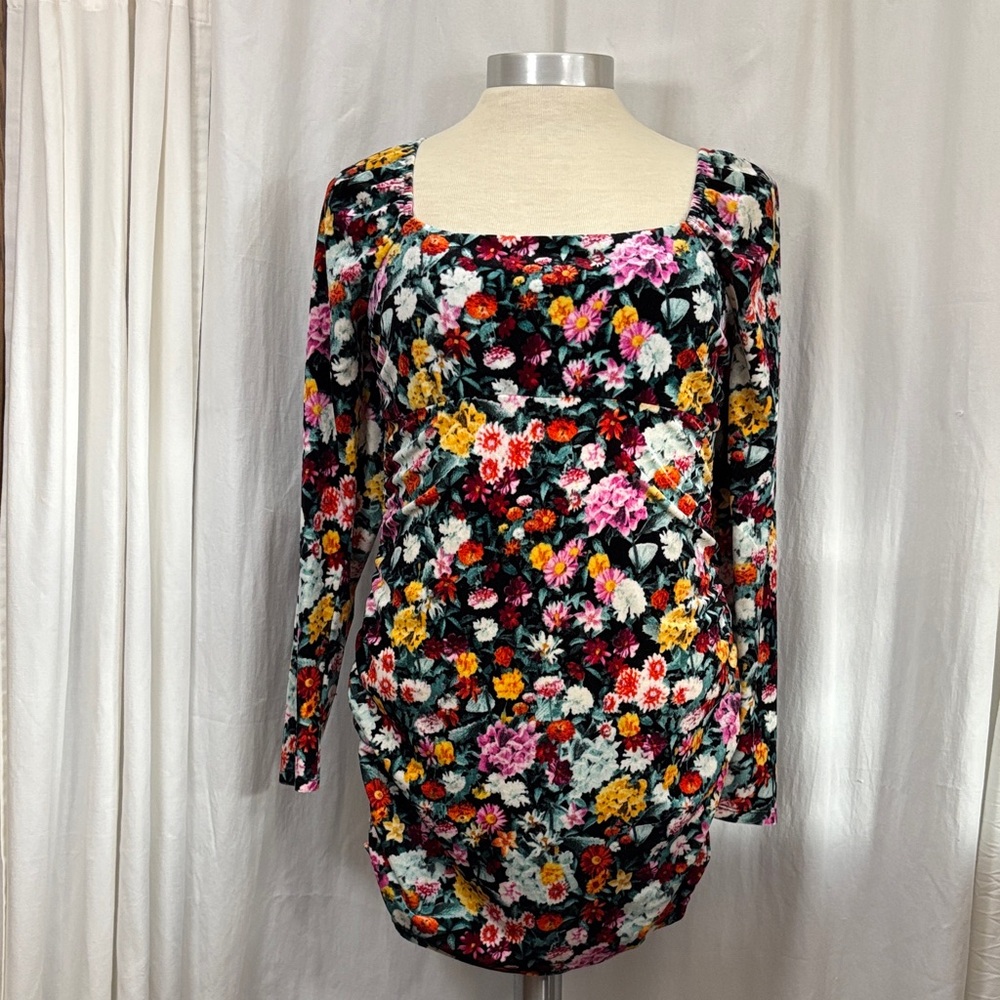 Wild fable floral velvet ruched long sleeve dress